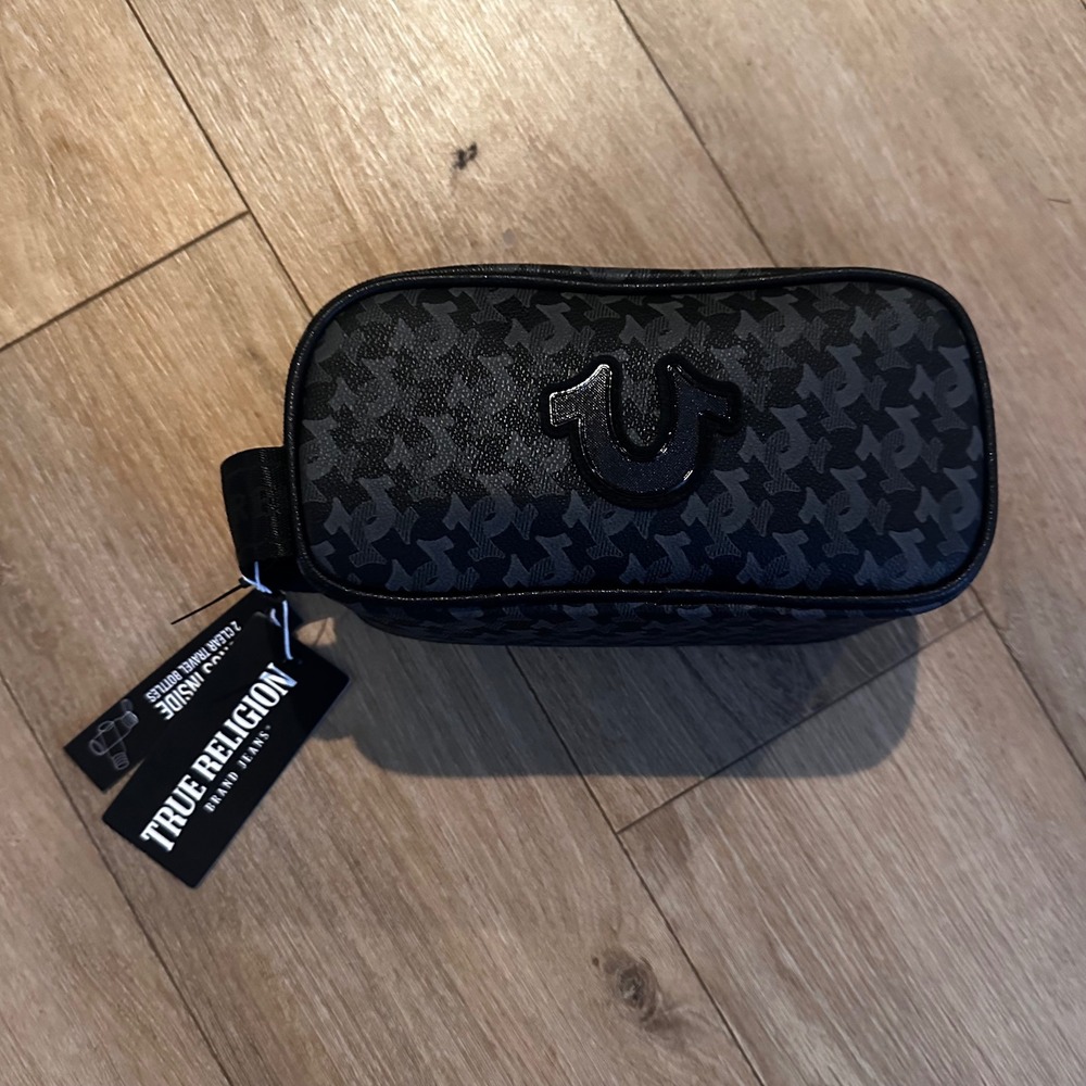 True Religion Coda Black Monogram Dopp Kit Travel Toiletry Bag TR104089 NEW